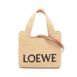 Loewe Font Tote Bag Leather Raffia Beige Brown